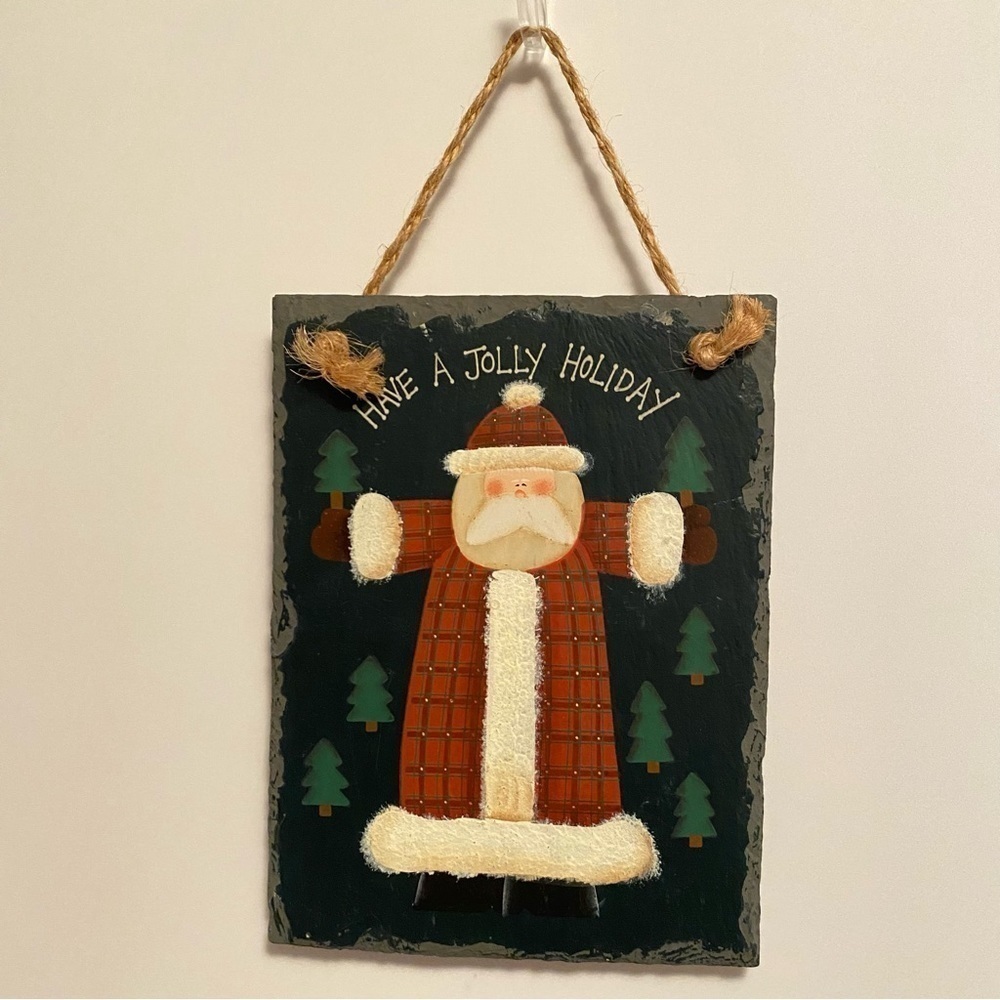 Santa Claus Painted On Slate "Have A Jolly Holiday" Wall Hanging
